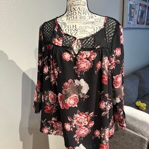 Floral Black and Pink Women's Top